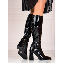 Women's boots on the Shelovet post made of patent leather black 2