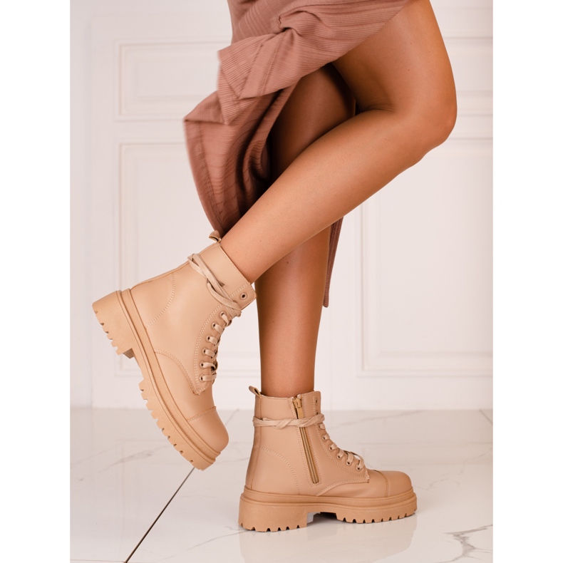 Shelovet beige lace-up boots for women 1