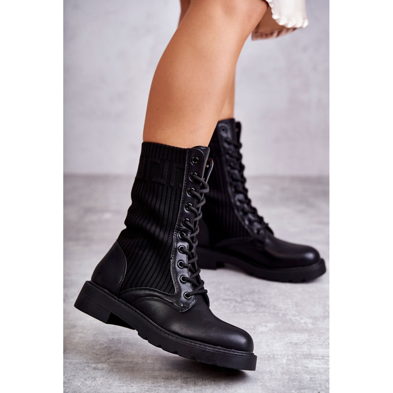 Women's Boots With A Sock On A Flat Heel Black Liam 1