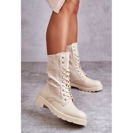 FS1 Women's Ankle Boots With A Sock On A Flat Heel Beige Liam brown 2