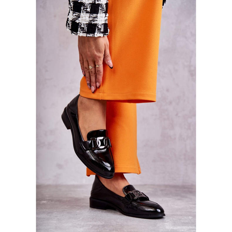 Vinceza Fashionable Lacquered Shoes Loafers Black Trine 2