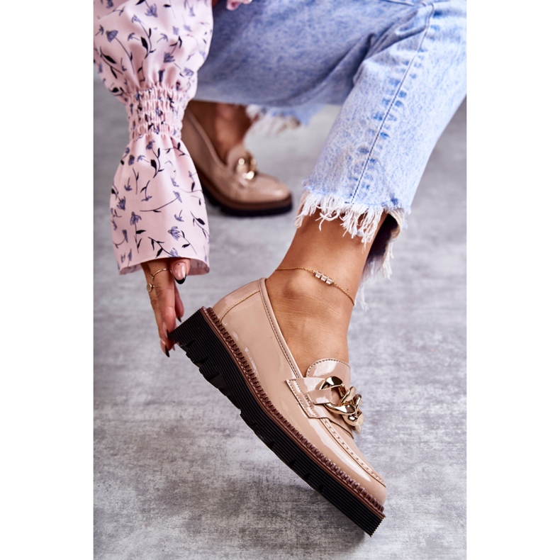 Vinceza Lacquered Loafers On Reidun Beige Platform brown 1