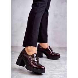PL5 Elegant shoes on a pillar with a silver decoration, burgundy Harmell red 1
