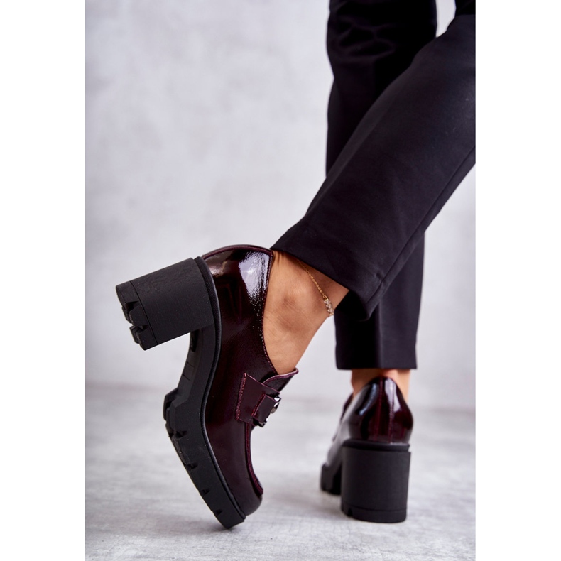 PL5 Elegant shoes on a pillar with a silver decoration, burgundy Harmell red 2