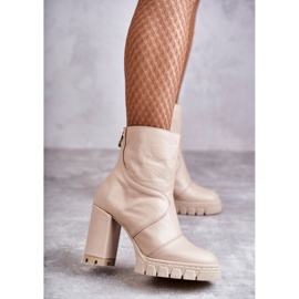 Leather Boots On High Heel Beige Elia 2