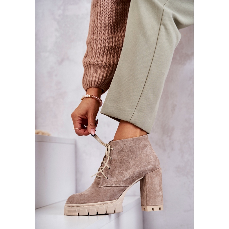 Fashionable Suede Lace Up Boots Beige Selma 1
