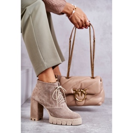Fashionable Suede Lace Up Boots Beige Selma 2