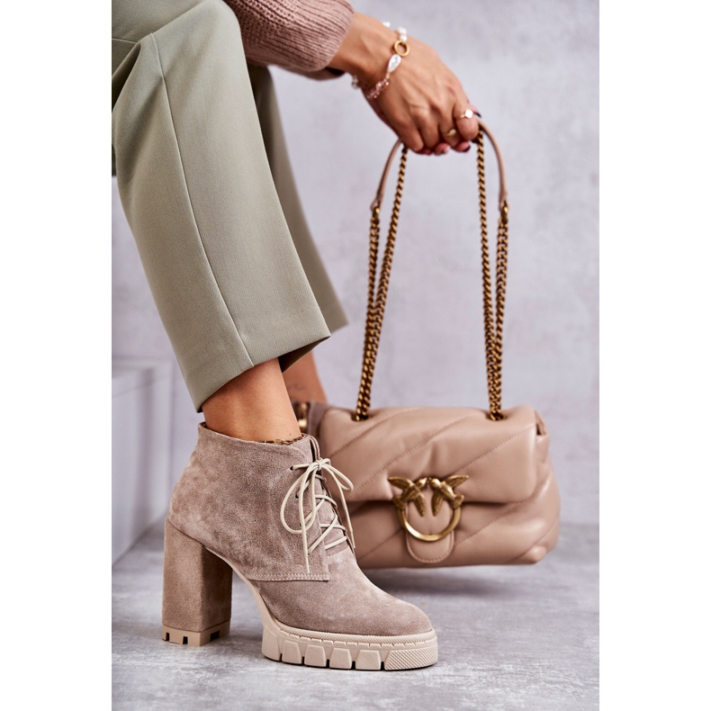 Fashionable Suede Lace Up Boots Beige Selma 2