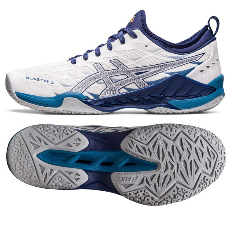 Asics Blast Ff 3 M 1071A076 100 handball shoe white navy blue 1