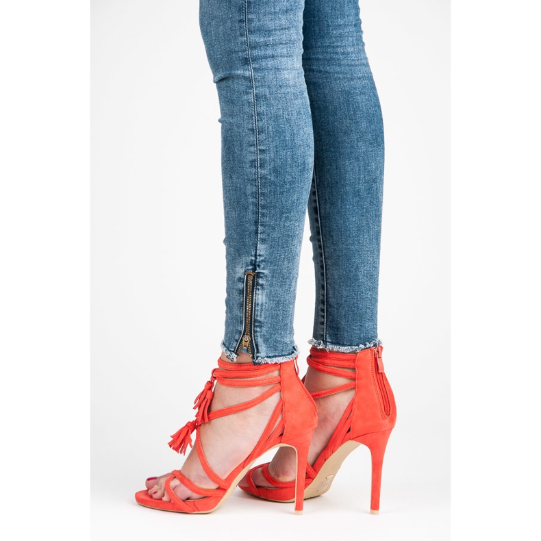 Vices Boho suede sandals on a high heel red 2