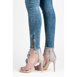 Vices Boho suede sandals on a high heel grey 2
