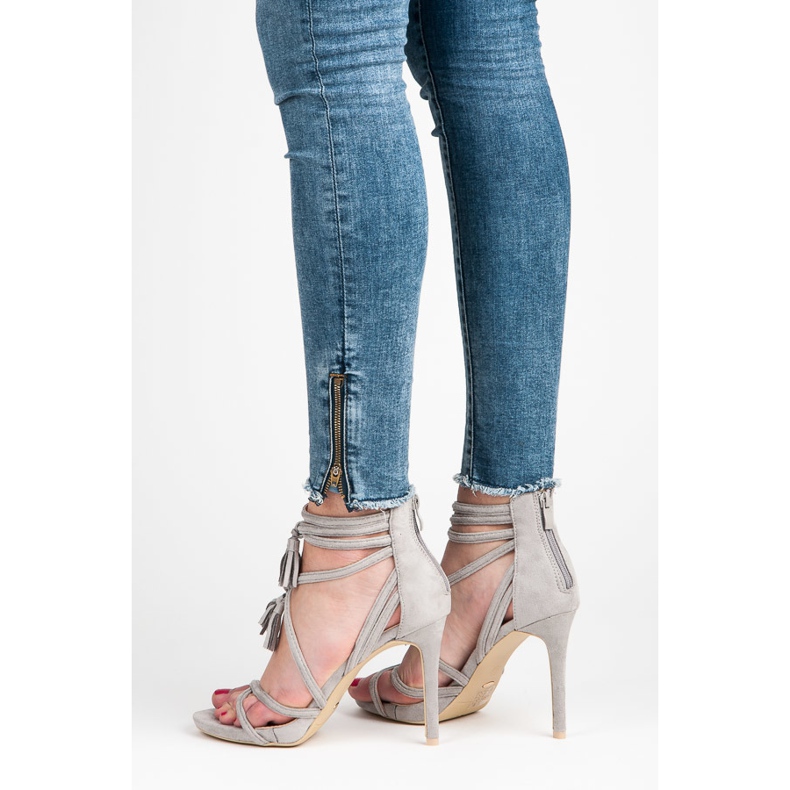 Vices Boho suede sandals on a high heel grey 2