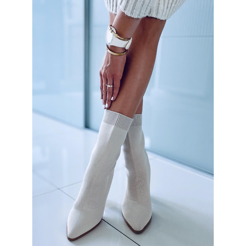 Carolyn Beige high-heeled sock boots 1