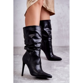 WS1 Crinkled Eco-Leather Boots On A Black Caren Heel 1