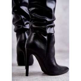 WS1 Crinkled Eco-Leather Boots On A Black Caren Heel 2