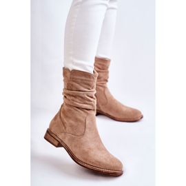 S.Barski Women's Crinkled Suede Boots Beige Joanne 1
