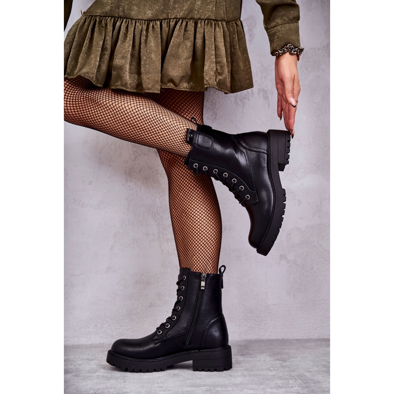 PJ1 Black Ritta Warm Leather Lace-up Boots 1