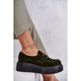 Fashionable suede shoes on the Khaki Marsol platform green 1