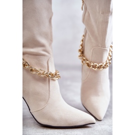PG1 Women's Suede Warm Boots With A Chain Light Beige Jasmin 2