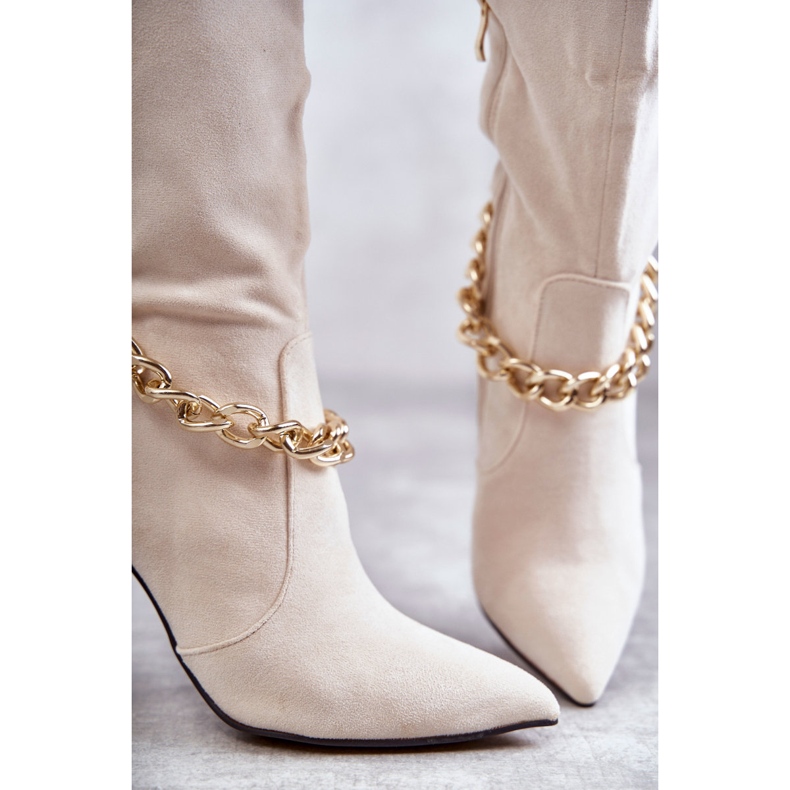 PG1 Women's Suede Warm Boots With A Chain Light Beige Jasmin 2