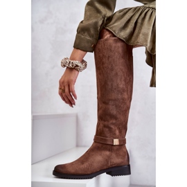 Vinceza Women's Suede Flat Heel Boots Beige Henrike brown 1