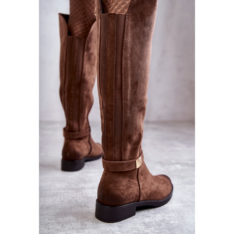 Vinceza Women's Suede Flat Heel Boots Beige Henrike brown 2