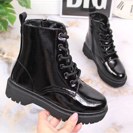 Black Vinceza black lacquered insulated boots for girls 1