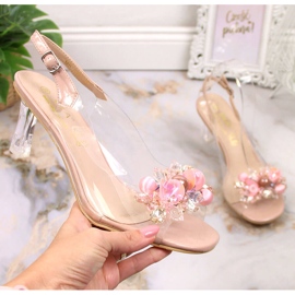 D&A Transparent sandals on high heels with pink DA beads colorless 1