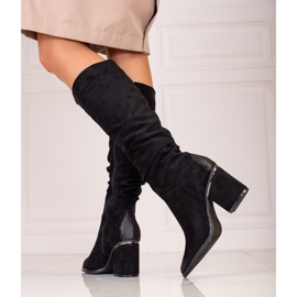 W. Potocki Women's suede boots on the Potocki post with a ruffled upper black 2