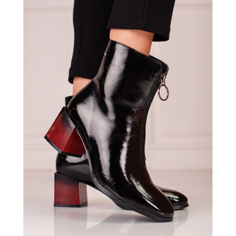 W. Potocki Black Potocki women's boots made of patent leather 1