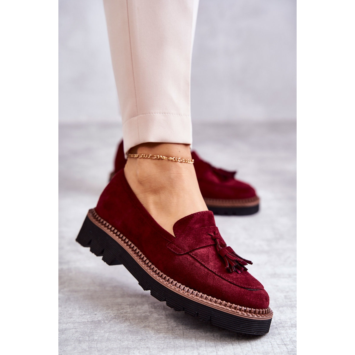 Vinceza Women s Suede Shoes On The Platform Burgundy Unni red