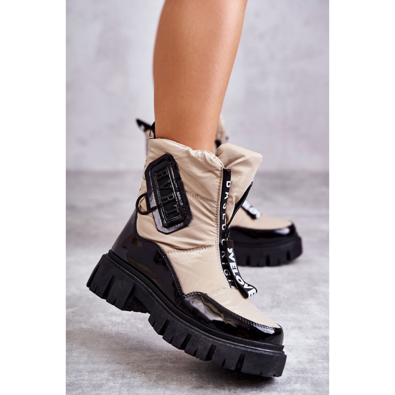 PM1 Women's Beige and Black Warm Snow Boots With Zipper Marit 2