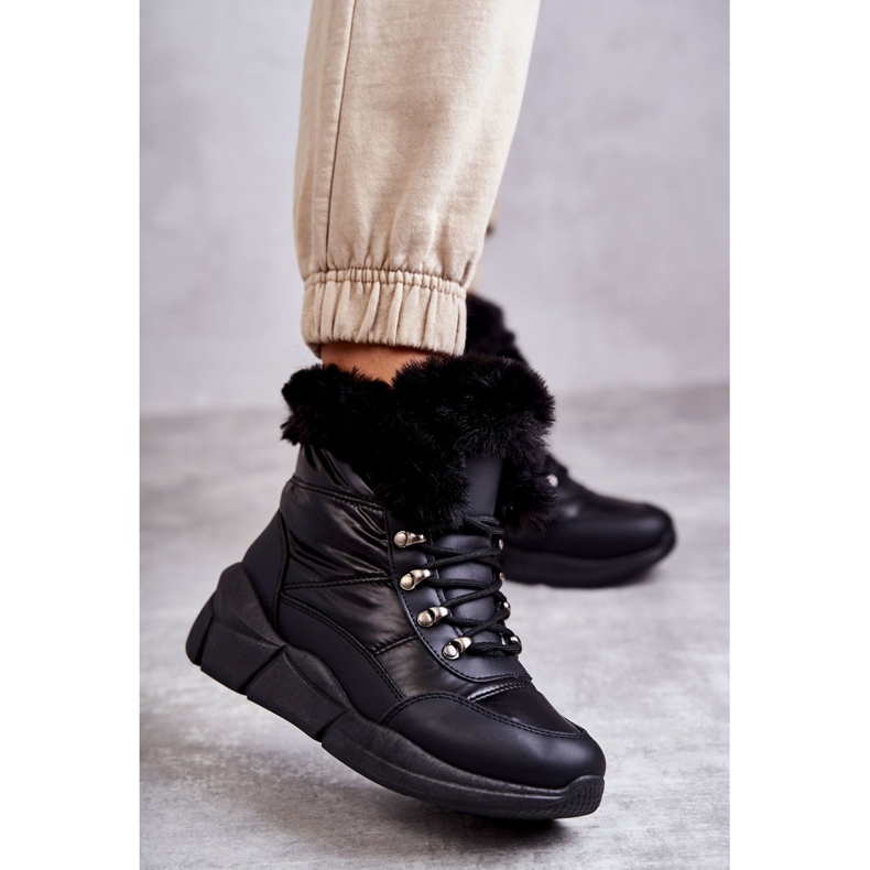 PE1 Women's Lace-up Snow Boots Black Anna 1