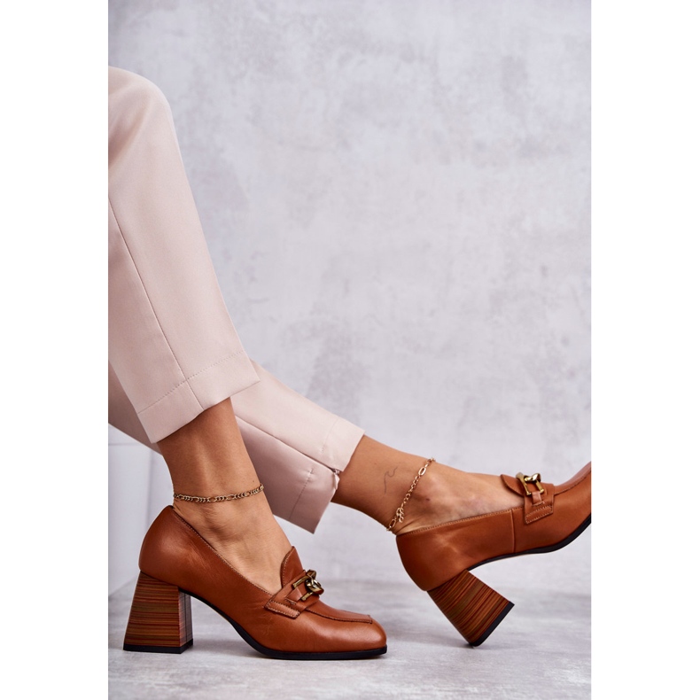 Leather Pumps With Chain Laura Messi 2514 Camel brown 1