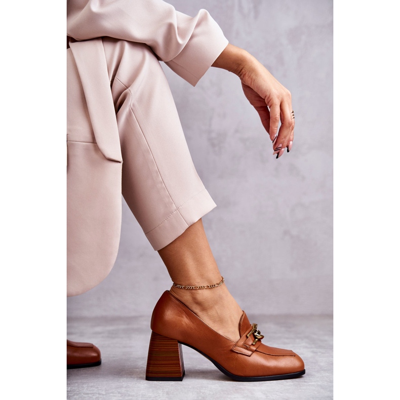 Leather Pumps With Chain Laura Messi 2514 Camel brown 2