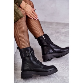 PJ1 Women's Black Firmina Lace-up Flat Heel Boots 1