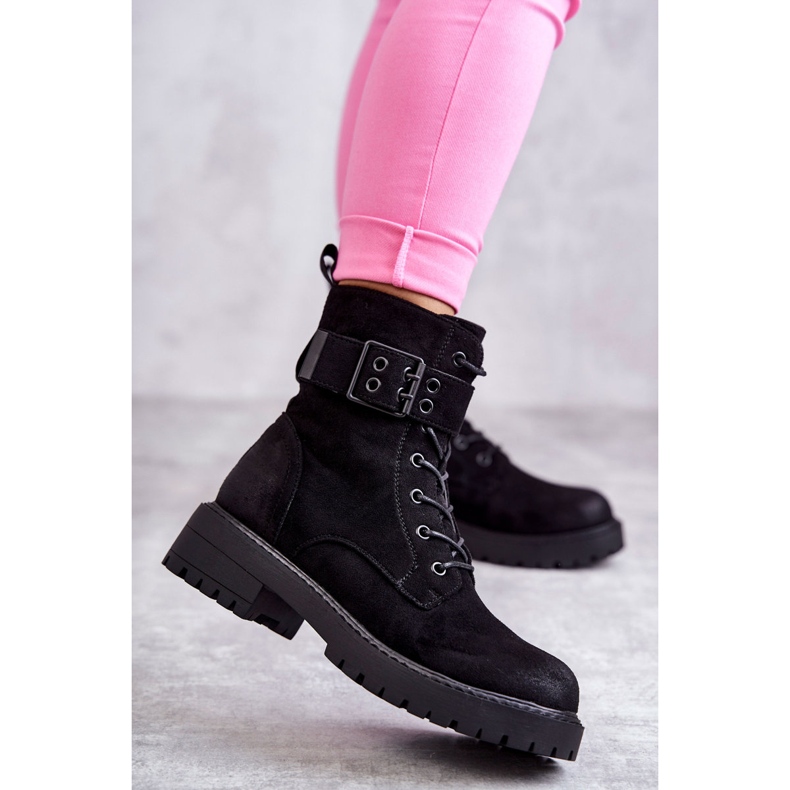 Women's Suede Lace-up Boots On A Flat Heel Black Firmina 2