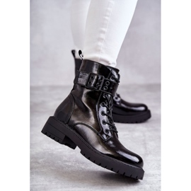 PJ1 Women's Boots Lacquered Laced On a Flat Heel Black Firmina 1