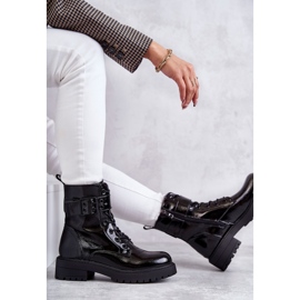 PJ1 Women's Boots Lacquered Laced On a Flat Heel Black Firmina 2