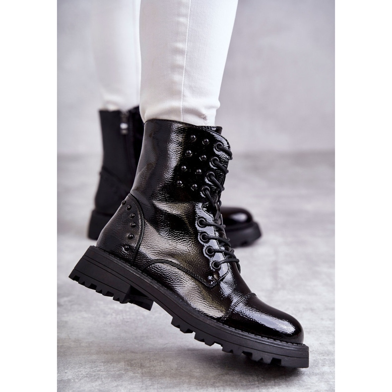 PJ1 Lacquered Boots With Studs Black Palmira 1