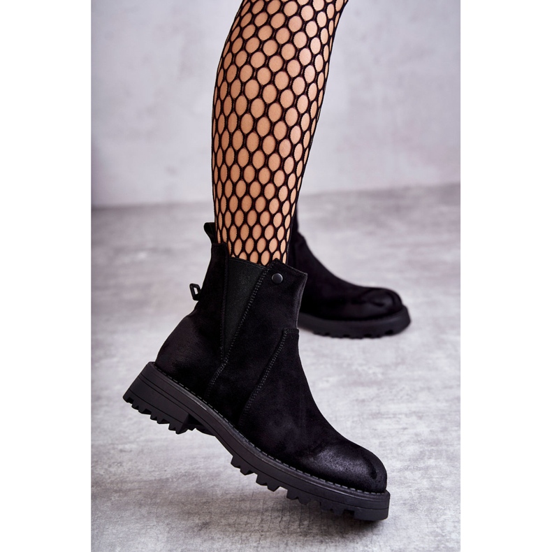 PJ1 Suede Warm Boots Workers On A Flat Heel Black Salome 1