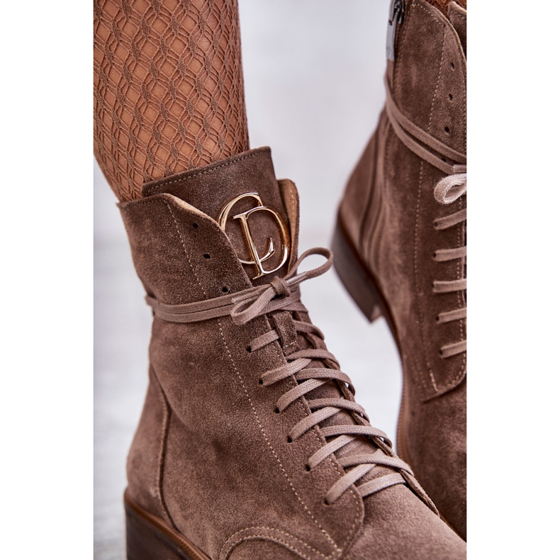 Lace-up suede boots with nicole 2750 brown ornament 2