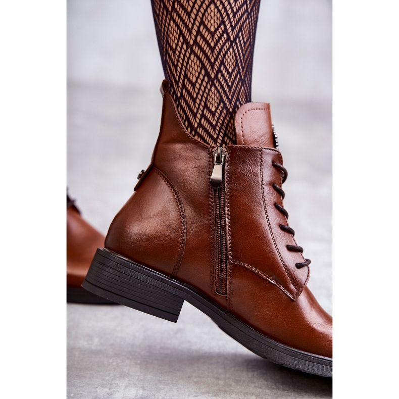 Vinceza Lace-up boots on a flat heel caramel Grete brown 1