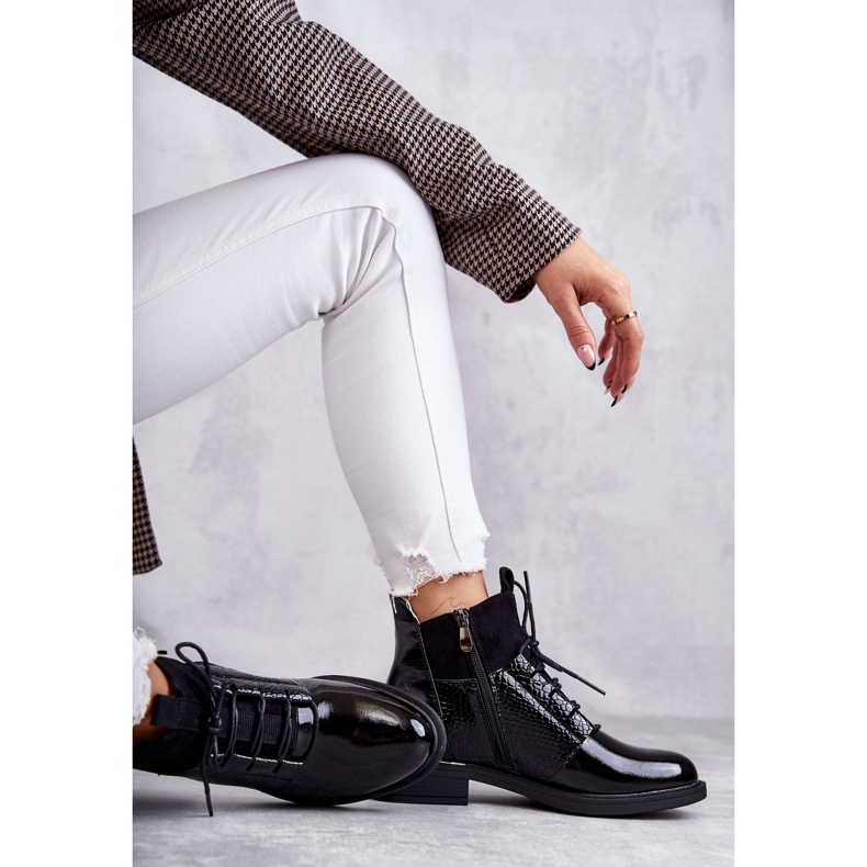 Vinceza Lacquered Black Warm Laced Boots Cathrine 1