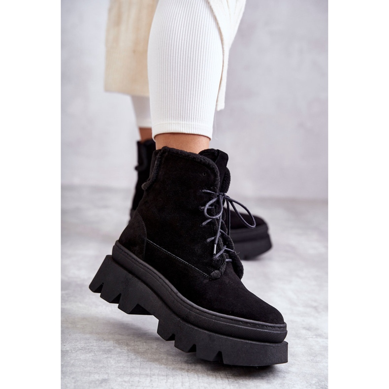 Suede Warm Lace Up Boots Black Elisabeth 2