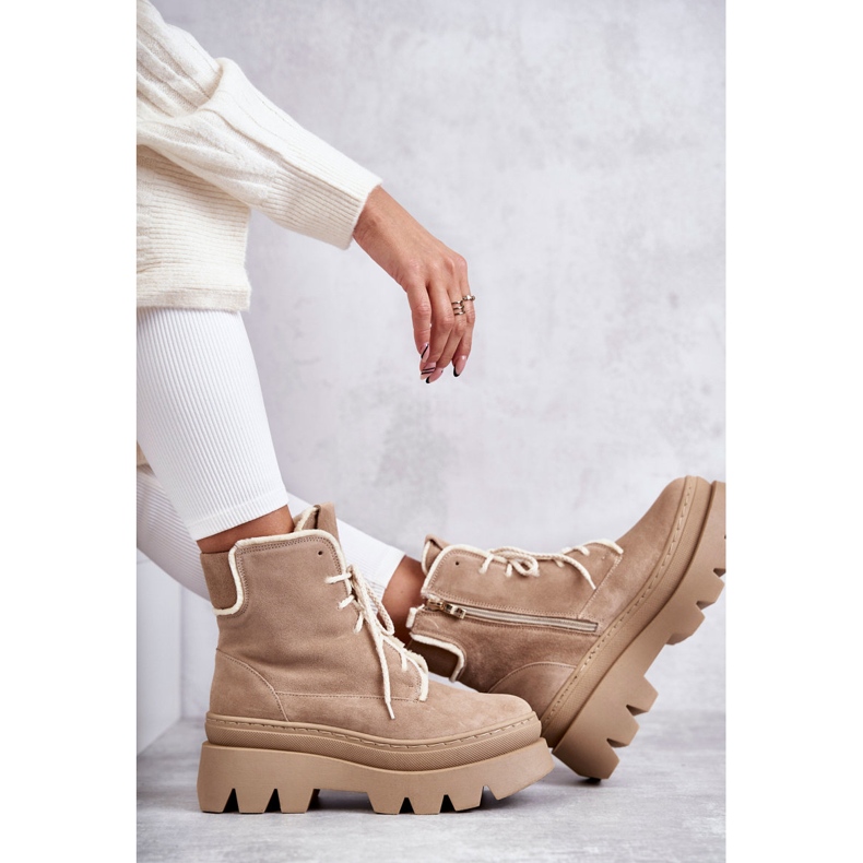 PL5 Suede Warm Lace Up Boots Beige Elisabeth brown 2