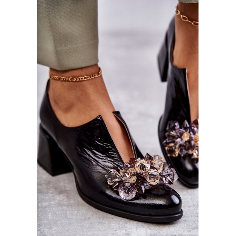 PA2 Leather Smooth Shoes With Bright Ornament Black Delaver 1