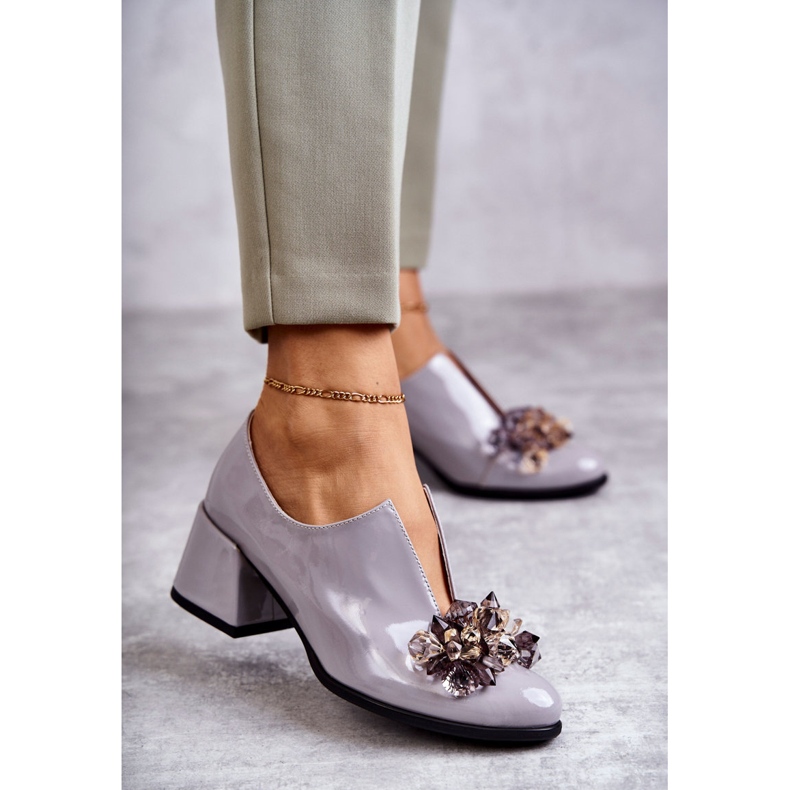 PA2 Lacquered Leather Smooth Shoes With Dark Decoration Gray Delaver grey 2