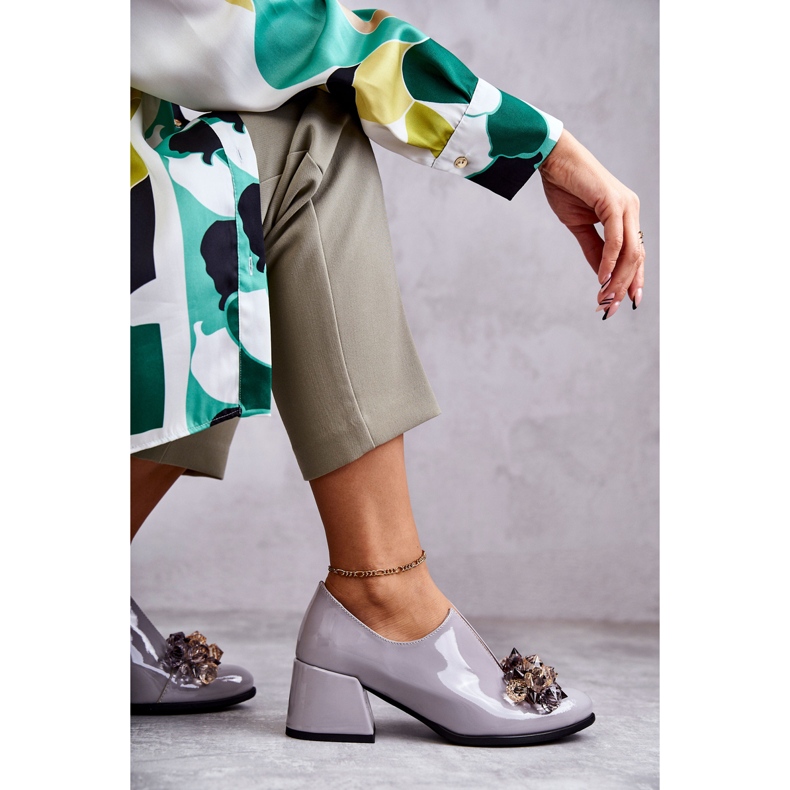 PA2 Lacquered Leather Smooth Shoes With Dark Decoration Gray Delaver grey 1