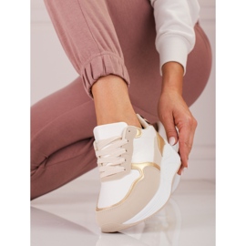 Women's Shelovet beige and white sneakers with a golden insert 1 Women's Shelovet beige and white sneakers with a golden insert 1